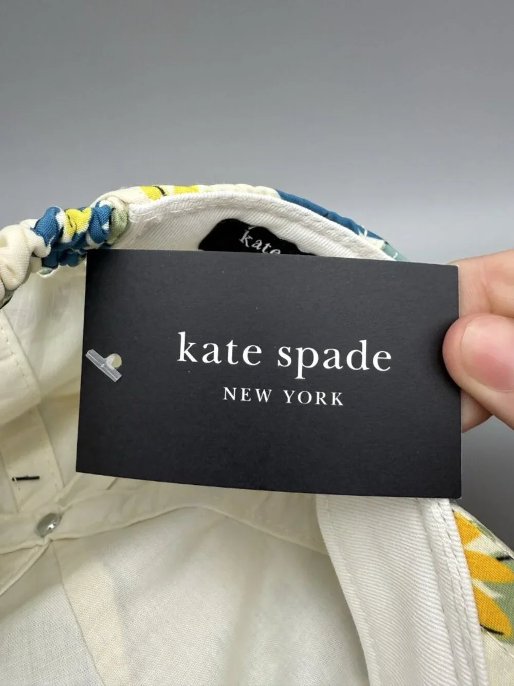 NWT Kate Spade Floral Printed Cap Hat Cream Yellow Blue Green Spade Logo